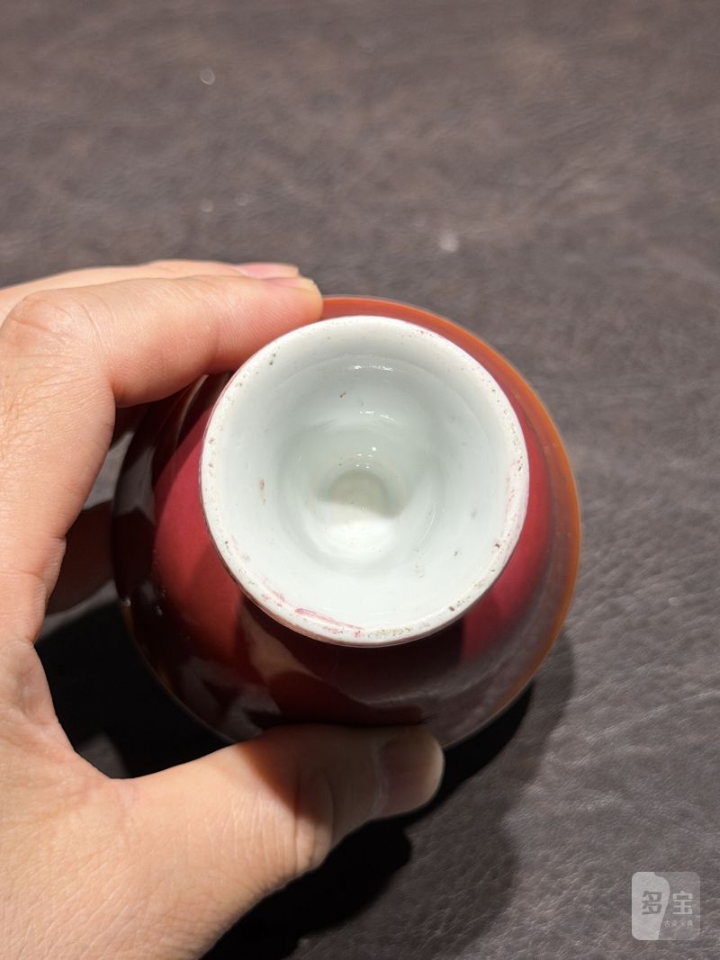 清雍正 胭脂釉高足杯一对（配木座） - 图24